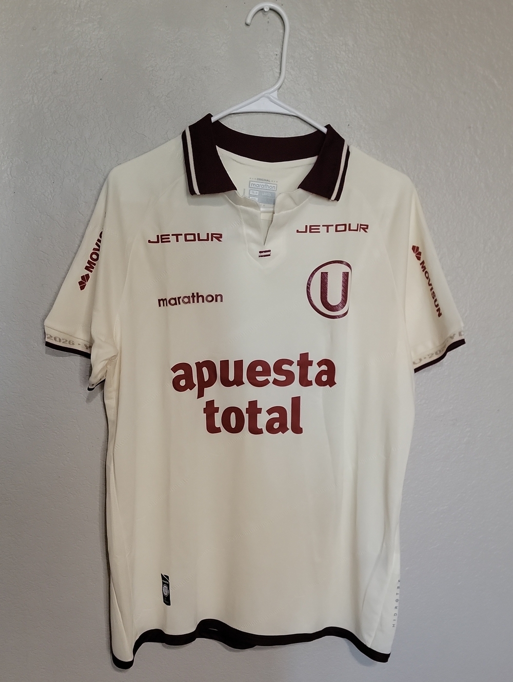 Marathon Men's Cream Polo Shirt with Burgundy Accents